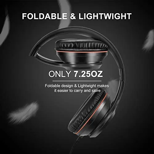LORELEI X8 Over-Ear Wired Headphones with Microphone with 1.45m-Tangle-Free Nylon Line&3.5mm Plug,Lightweight Foldable & Portable Headphones for Smartphone,Tablet,Computer,Mp3/4(Space Black) - 4