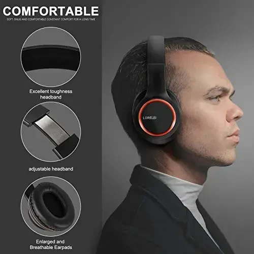 LORELEI X8 Over-Ear Wired Headphones with Microphone with 1.45m-Tangle-Free Nylon Line&3.5mm Plug,Lightweight Foldable & Portable Headphones for Smartphone,Tablet,Computer,Mp3/4(Space Black) - 2