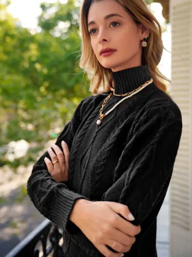 Loren Yünlü Motifli Midi Bo'yli Triko Ko'ylak - 3
