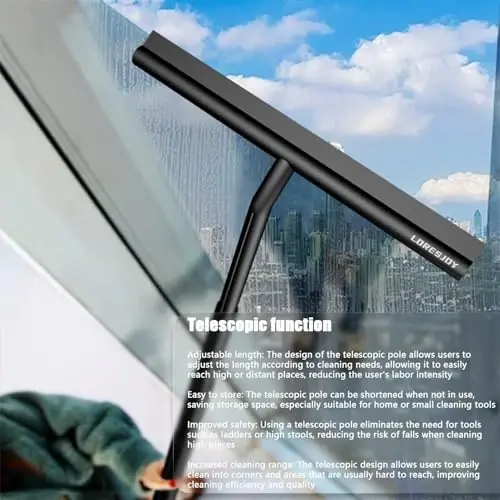 LORESJOY Shower Squeegee for Glass Doors, Window Squeegee with 37inch Extension Pole, Window Cleaner Tool, Squeegee Window Cleaning for Window Cleaning for Home Cleaning, Glass Door, Tile Wall, Car - 6