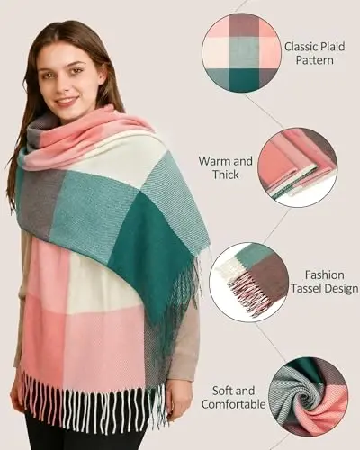 Loritta Ayollar Sharf Moda Uzun Plaid Shollar O'ramlar Katta Grid Qishki Issiq Panjara Katta Sharflar Sovg'alar - 3