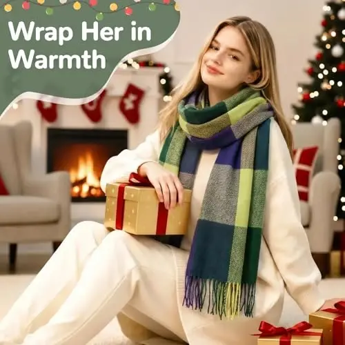 Loritta Ayollar Sharf Moda Uzun Plaid Shollar O'ramlar Katta Grid Qishki Issiq Panjara Katta Sharflar Sovg'alar - 5