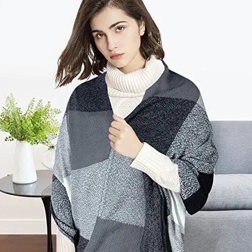 Loritta Ayollar Sharf Moda Uzun Plaid Shollar O'rash Katta Grid Qishki Issiq Panjara Katta Sharflar Sovg'alar - 5