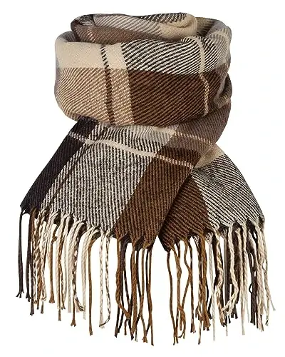 Loritta Winter Scarf for Women, Long Plaid Shawl Wraps Scarves Gifts | Large Fall Scarfs, Big Grid Tartan Blanket, Soft Warm Chunky Oversized, Lattice Tassels, Stocking Stuffers, Christmas gift 