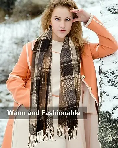 Loritta Winter Scarf for Women, Long Plaid Shawl Wraps Scarves Gifts | Large Fall Scarfs, Big Grid Tartan Blanket, Soft Warm Chunky Oversized, Lattice Tassels, Stocking Stuffers, Christmas gift - 6