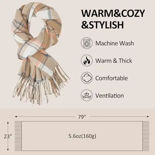 Loritta Winter Scarf for Women, Long Plaid Shawl Wraps Scarves Gifts | Large Fall Scarfs, Big Grid Tartan Blanket, Soft Warm Chunky Oversized, Lattice Tassels, Stocking Stuffers, Christmas gift - LORITTA