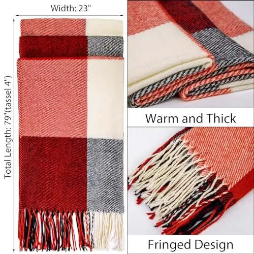 Loritta Winter Scarf for Women, Long Plaid Shawl Wraps Scarves Gifts | Large Fall Scarfs, Big Grid Tartan Blanket, Soft Warm Chunky Oversized, Lattice Tassels, Stocking Stuffers, Christmas gift - LORITTA (1)