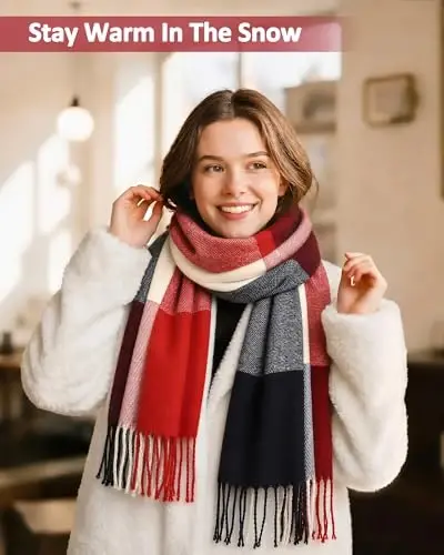 Loritta Winter Scarf for Women, Long Plaid Shawl Wraps Scarves Gifts | Large Fall Scarfs, Big Grid Tartan Blanket, Soft Warm Chunky Oversized, Lattice Tassels, Stocking Stuffers, Christmas gift - 5