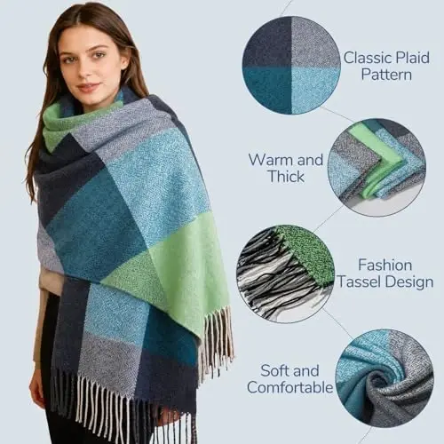 Loritta Womens Scarf Fashion Long Plaid Shawls Wraps Big Grid Winter Warm Lattice Large Scarves Gifts - 3