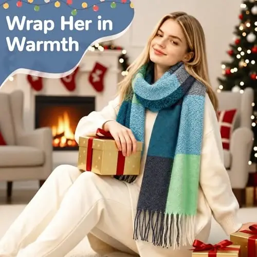 Loritta Womens Scarf Fashion Long Plaid Shawls Wraps Big Grid Winter Warm Lattice Large Scarves Gifts - 5