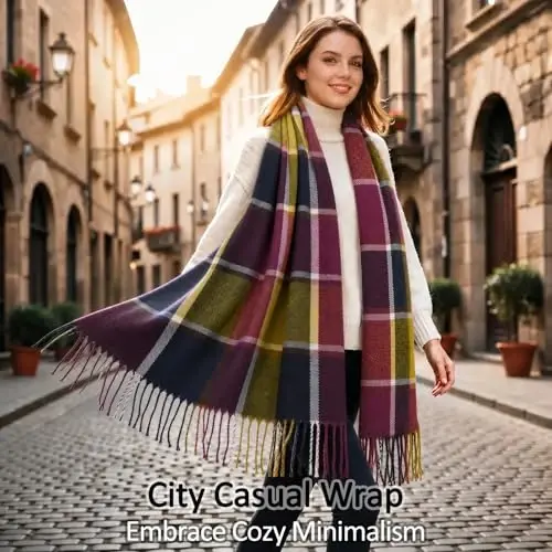 Loritta Winter Scarf for Women, Long Plaid Shawl Wraps Scarves Gifts | Large Fall Scarfs, Big Grid Tartan Blanket, Soft Warm Chunky Oversized, Lattice Tassels, Stocking Stuffers, Christmas gift - LORITTA (1)
