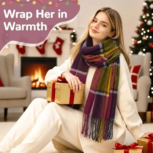 Loritta Winter Scarf for Women, Long Plaid Shawl Wraps Scarves Gifts | Large Fall Scarfs, Big Grid Tartan Blanket, Soft Warm Chunky Oversized, Lattice Tassels, Stocking Stuffers, Christmas gift - 5