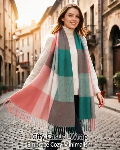 Loritta Winter Scarf for Women, Long Plaid Shawl Wraps Scarves Gifts | Large Fall Scarfs, Big Grid Tartan Blanket, Soft Warm Chunky Oversized, Lattice Tassels, Stocking Stuffers, Christmas gift - LORITTA (1)