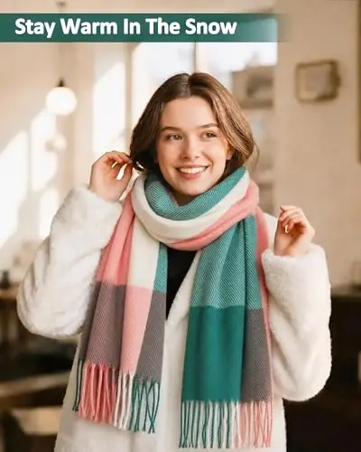 Loritta Winter Scarf for Women, Long Plaid Shawl Wraps Scarves Gifts | Large Fall Scarfs, Big Grid Tartan Blanket, Soft Warm Chunky Oversized, Lattice Tassels, Stocking Stuffers, Christmas gift - 4
