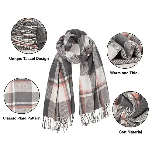 Loritta Winter Scarf for Women, Long Plaid Shawl Wraps Scarves Gifts | Large Fall Scarfs, Big Grid Tartan Blanket, Soft Warm Chunky Oversized, Lattice Tassels, Stocking Stuffers, Christmas gift - LORITTA (1)