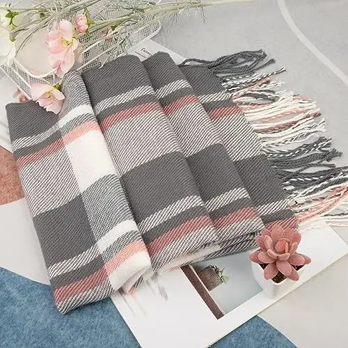 Loritta Winter Scarf for Women, Long Plaid Shawl Wraps Scarves Gifts | Large Fall Scarfs, Big Grid Tartan Blanket, Soft Warm Chunky Oversized, Lattice Tassels, Stocking Stuffers, Christmas gift - 3