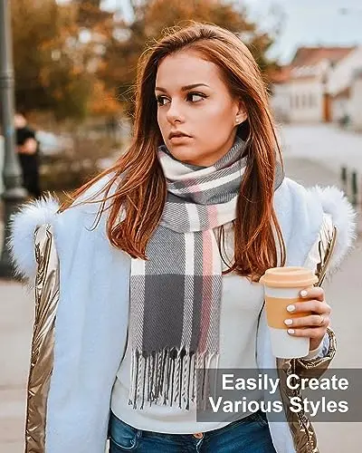 Loritta Winter Scarf for Women, Long Plaid Shawl Wraps Scarves Gifts | Large Fall Scarfs, Big Grid Tartan Blanket, Soft Warm Chunky Oversized, Lattice Tassels, Stocking Stuffers, Christmas gift - 6