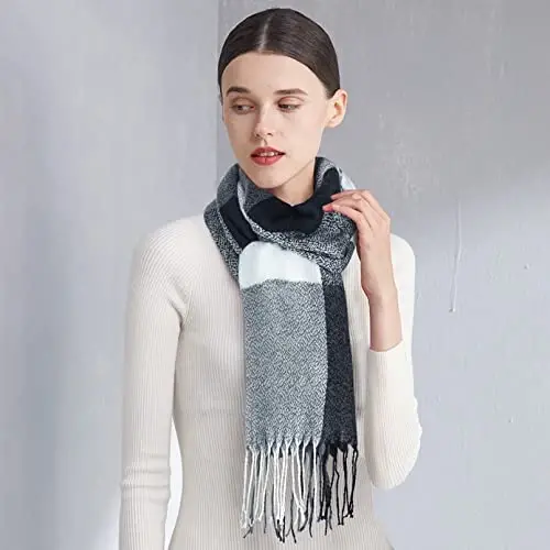 Loritta Winter Scarf for Women, Long Plaid Shawl Wraps Scarves Gifts | Large Fall Scarfs, Big Grid Tartan Blanket, Soft Warm Chunky Oversized, Lattice Tassels, Stocking Stuffers, Christmas gift - 4