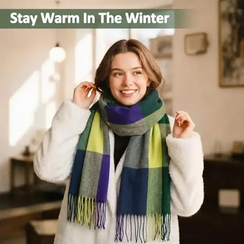 Loritta Winter Scarf for Women, Long Plaid Shawl Wraps Scarves Gifts | Large Fall Scarfs, Big Grid Tartan Blanket, Soft Warm Chunky Oversized, Lattice Tassels, Stocking Stuffers, Christmas gift - 4