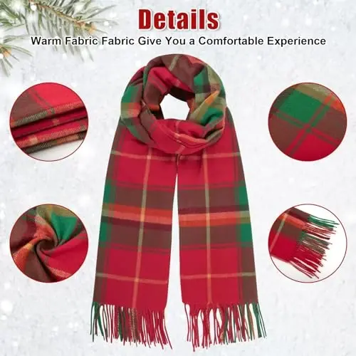 Loritta Winter Scarf for Women, Long Plaid Shawl Wraps Scarves Gifts | Large Fall Scarfs, Big Grid Tartan Blanket, Soft Warm Chunky Oversized, Lattice Tassels, Stocking Stuffers, Christmas gift - 2