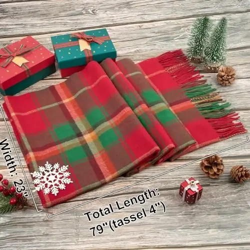 Loritta Winter Scarf for Women, Long Plaid Shawl Wraps Scarves Gifts | Large Fall Scarfs, Big Grid Tartan Blanket, Soft Warm Chunky Oversized, Lattice Tassels, Stocking Stuffers, Christmas gift - 3