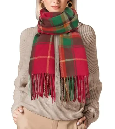 Loritta Winter Scarf for Women, Long Plaid Shawl Wraps Scarves Gifts | Large Fall Scarfs, Big Grid Tartan Blanket, Soft Warm Chunky Oversized, Lattice Tassels, Stocking Stuffers, Christmas gift - 4