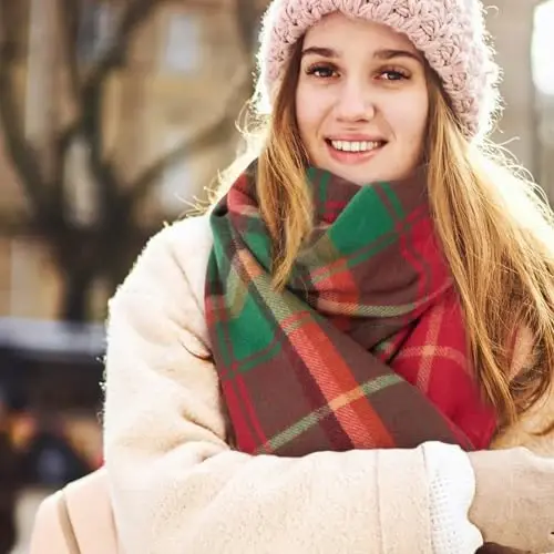 Loritta Winter Scarf for Women, Long Plaid Shawl Wraps Scarves Gifts | Large Fall Scarfs, Big Grid Tartan Blanket, Soft Warm Chunky Oversized, Lattice Tassels, Stocking Stuffers, Christmas gift - 5