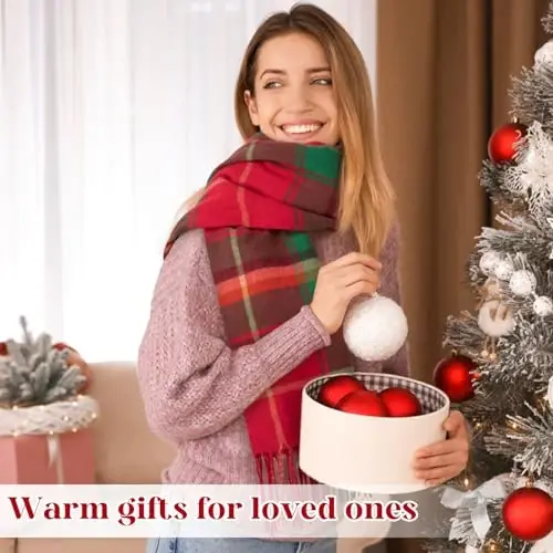 Loritta Winter Scarf for Women, Long Plaid Shawl Wraps Scarves Gifts | Large Fall Scarfs, Big Grid Tartan Blanket, Soft Warm Chunky Oversized, Lattice Tassels, Stocking Stuffers, Christmas gift - 6