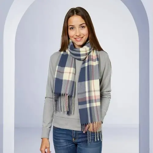 Loritta Winter Scarf for Women, Long Plaid Shawl Wraps Scarves Gifts | Large Fall Scarfs, Big Grid Tartan Blanket, Soft Warm Chunky Oversized, Lattice Tassels, Stocking Stuffers, Christmas gift - 3