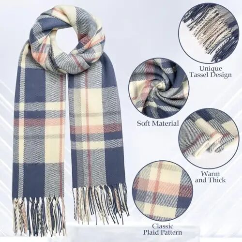 Loritta Winter Scarf for Women, Long Plaid Shawl Wraps Scarves Gifts | Large Fall Scarfs, Big Grid Tartan Blanket, Soft Warm Chunky Oversized, Lattice Tassels, Stocking Stuffers, Christmas gift - Loritta (1)