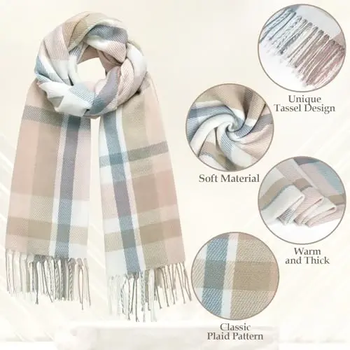 Loritta Winter Scarf for Women, Long Plaid Shawl Wraps Scarves Gifts | Large Fall Scarfs, Big Grid Tartan Blanket, Soft Warm Chunky Oversized, Lattice Tassels, Stocking Stuffers, Christmas gift - Loritta (1)