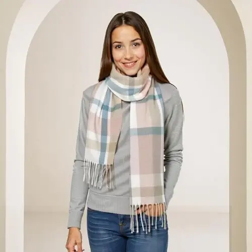 Loritta Winter Scarf for Women, Long Plaid Shawl Wraps Scarves Gifts | Large Fall Scarfs, Big Grid Tartan Blanket, Soft Warm Chunky Oversized, Lattice Tassels, Stocking Stuffers, Christmas gift - 3