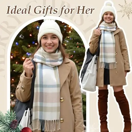 Loritta Winter Scarf for Women, Long Plaid Shawl Wraps Scarves Gifts | Large Fall Scarfs, Big Grid Tartan Blanket, Soft Warm Chunky Oversized, Lattice Tassels, Stocking Stuffers, Christmas gift - 6