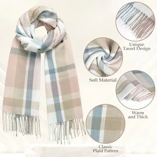 Loritta Winter Scarf for Women, Long Plaid Shawl Wraps Scarves Gifts | Large Fall Scarfs, Big Grid Tartan Blanket, Soft Warm Chunky Oversized, Lattice Tassels, Stocking Stuffers, Christmas gift - Loritta (1)