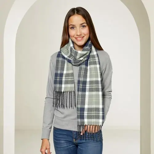 Loritta Winter Scarf for Women, Long Plaid Shawl Wraps Scarves Gifts | Large Fall Scarfs, Big Grid Tartan Blanket, Soft Warm Chunky Oversized, Lattice Tassels, Stocking Stuffers, Christmas gift - 3