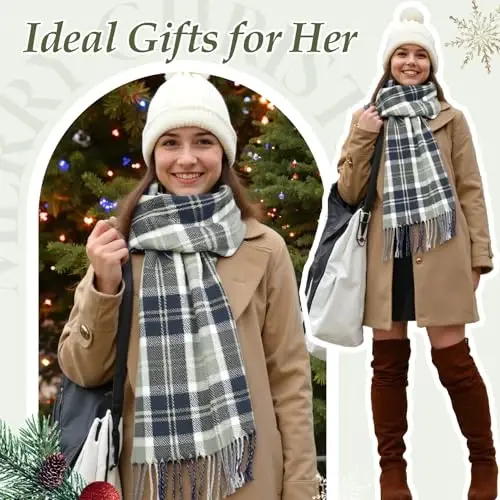 Loritta Winter Scarf for Women, Long Plaid Shawl Wraps Scarves Gifts | Large Fall Scarfs, Big Grid Tartan Blanket, Soft Warm Chunky Oversized, Lattice Tassels, Stocking Stuffers, Christmas gift - 6