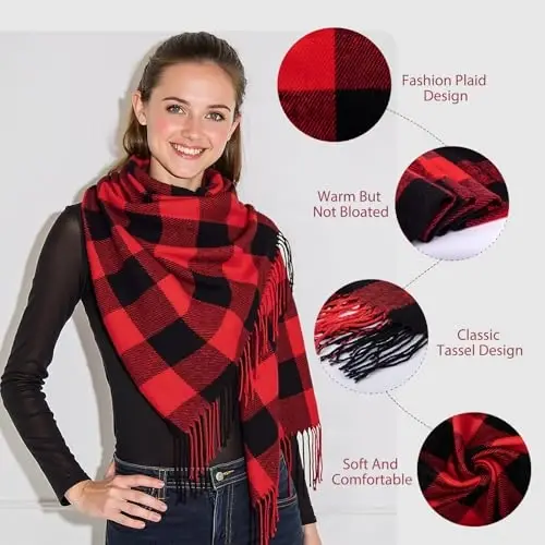 Loritta Winter Scarf for Women, Long Plaid Shawl Wraps Scarves Gifts | Large Fall Scarfs, Big Grid Tartan Blanket, Soft Warm Chunky Oversized, Lattice Tassels, Stocking Stuffers, Christmas gift - Loritta (1)