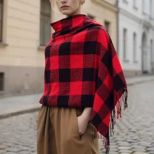 Loritta Winter Scarf for Women, Long Plaid Shawl Wraps Scarves Gifts | Large Fall Scarfs, Big Grid Tartan Blanket, Soft Warm Chunky Oversized, Lattice Tassels, Stocking Stuffers, Christmas gift - 6