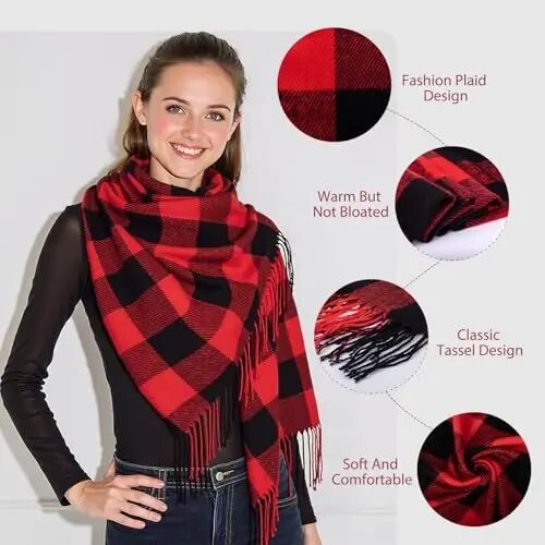 Loritta Winter Scarf for Women, Long Plaid Shawl Wraps Scarves Gifts | Large Fall Scarfs, Big Grid Tartan Blanket, Soft Warm Chunky Oversized, Lattice Tassels, Stocking Stuffers, Christmas gift - Loritta (1)