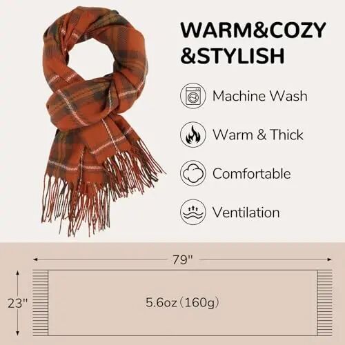 Loritta Winter Scarf for Women, Long Plaid Shawl Wraps Scarves Gifts | Large Fall Scarfs, Big Grid Tartan Blanket, Soft Warm Chunky Oversized, Lattice Tassels, Stocking Stuffers, Christmas gift - Loritta (1)