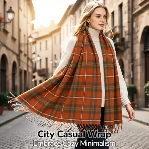 Loritta Winter Scarf for Women, Long Plaid Shawl Wraps Scarves Gifts | Large Fall Scarfs, Big Grid Tartan Blanket, Soft Warm Chunky Oversized, Lattice Tassels, Stocking Stuffers, Christmas gift - 3