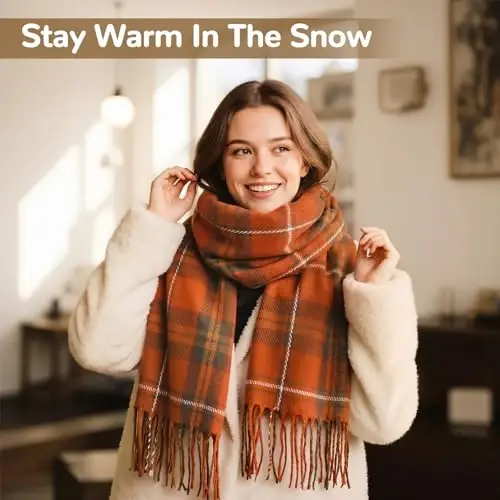 Loritta Winter Scarf for Women, Long Plaid Shawl Wraps Scarves Gifts | Large Fall Scarfs, Big Grid Tartan Blanket, Soft Warm Chunky Oversized, Lattice Tassels, Stocking Stuffers, Christmas gift - 5