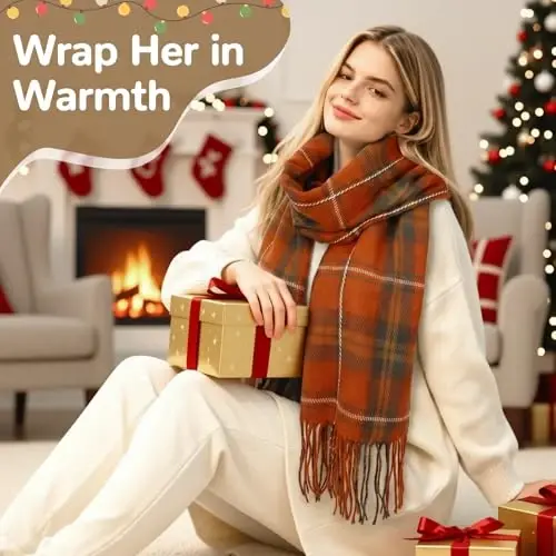 Loritta Winter Scarf for Women, Long Plaid Shawl Wraps Scarves Gifts | Large Fall Scarfs, Big Grid Tartan Blanket, Soft Warm Chunky Oversized, Lattice Tassels, Stocking Stuffers, Christmas gift - 6