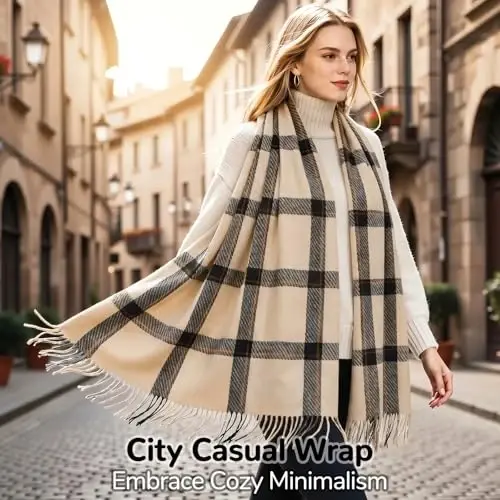 Loritta Winter Scarf for Women, Long Plaid Shawl Wraps Scarves Gifts | Large Fall Scarfs, Big Grid Tartan Blanket, Soft Warm Chunky Oversized, Lattice Tassels, Stocking Stuffers, Christmas gift - 3