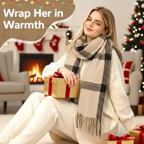 Loritta Winter Scarf for Women, Long Plaid Shawl Wraps Scarves Gifts | Large Fall Scarfs, Big Grid Tartan Blanket, Soft Warm Chunky Oversized, Lattice Tassels, Stocking Stuffers, Christmas gift - 6