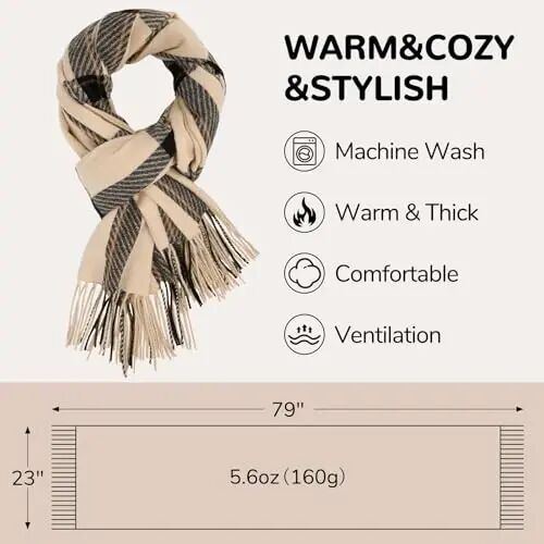 Loritta Winter Scarf for Women, Long Plaid Shawl Wraps Scarves Gifts | Large Fall Scarfs, Big Grid Tartan Blanket, Soft Warm Chunky Oversized, Lattice Tassels, Stocking Stuffers, Christmas gift - Loritta (1)