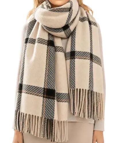 Loritta Winter Scarf for Women, Long Plaid Shawl Wraps Scarves Gifts | Large Fall Scarfs, Big Grid Tartan Blanket, Soft Warm Chunky Oversized, Lattice Tassels, Stocking Stuffers, Christmas gift - Loritta