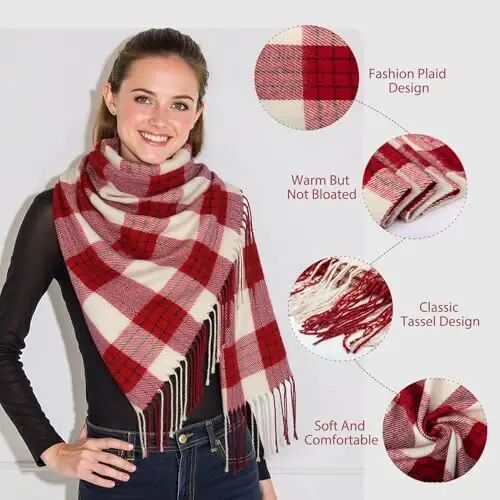 Loritta Winter Scarf for Women, Long Plaid Shawl Wraps Scarves Gifts | Large Fall Scarfs, Big Grid Tartan Blanket, Soft Warm Chunky Oversized, Lattice Tassels, Stocking Stuffers, Christmas gift - Loritta (1)