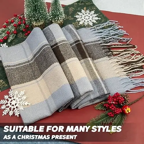Loritta Winter Scarf for Women, Long Plaid Shawl Wraps Scarves Gifts | Large Fall Scarfs, Big Grid Tartan Blanket, Soft Warm Chunky Oversized, Lattice Tassels, Stocking Stuffers, Christmas gift - 3