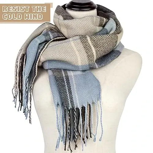 Loritta Winter Scarf for Women, Long Plaid Shawl Wraps Scarves Gifts | Large Fall Scarfs, Big Grid Tartan Blanket, Soft Warm Chunky Oversized, Lattice Tassels, Stocking Stuffers, Christmas gift - 4